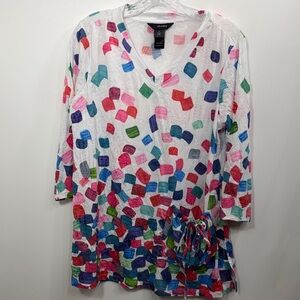 Ali Miles colorful V-neck tunic top front pocket size small.